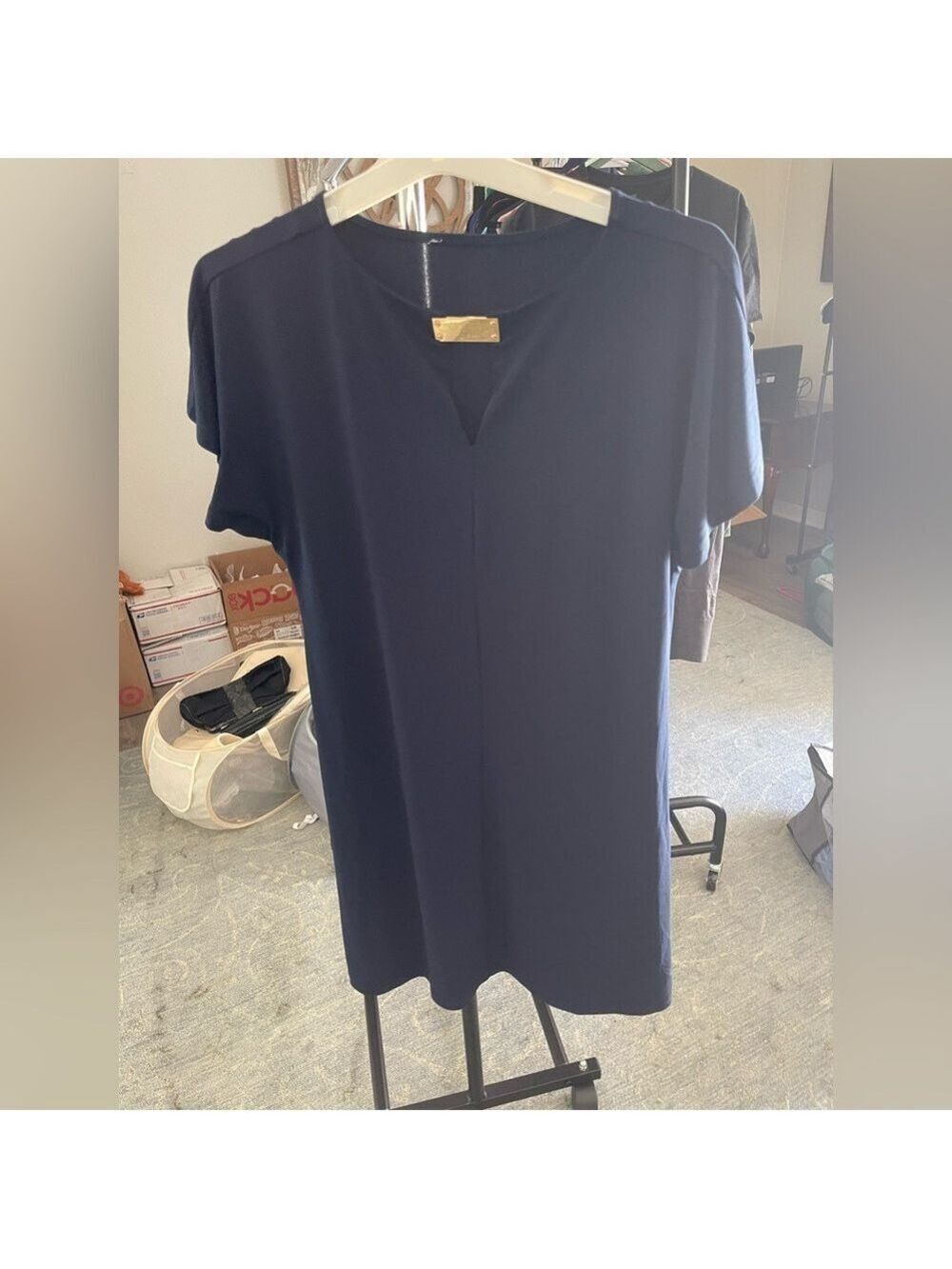 Michael Kors Gold Accent Navy Dress